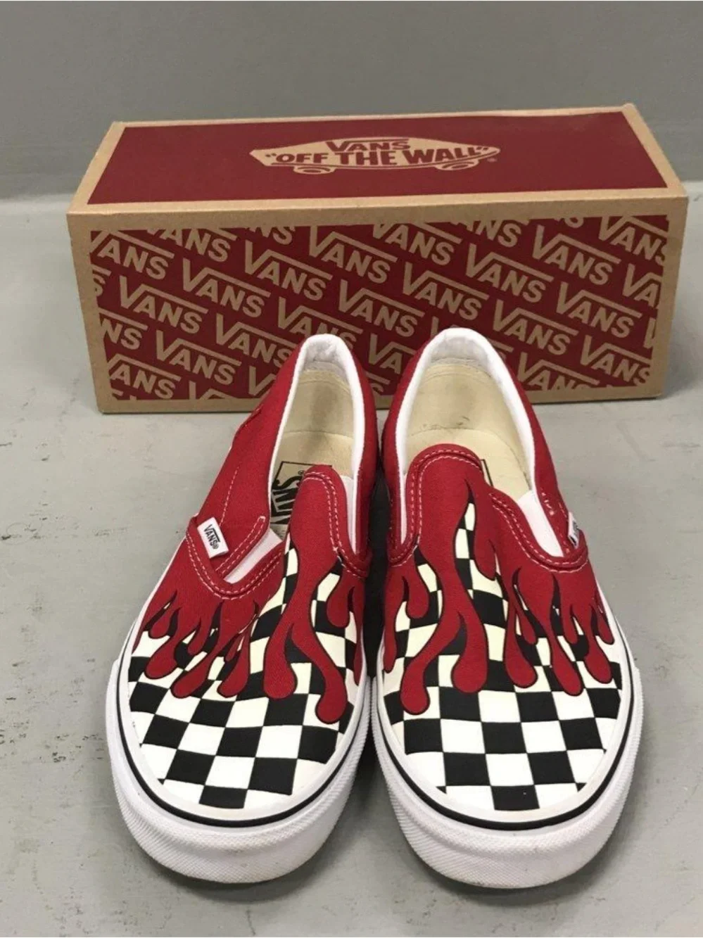 NWTIB Deadstock Vans Slip-On Checkered w/Illusion Flame/Drip Graphic US 7M, 8.5W
